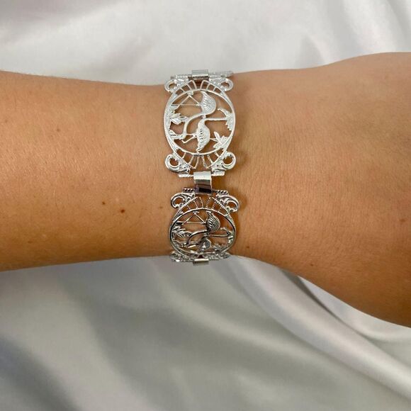 Vintage Dainty Filigree Flamingo Silver Tone "Made in Germany" Bracelet - Picture 2 of 4